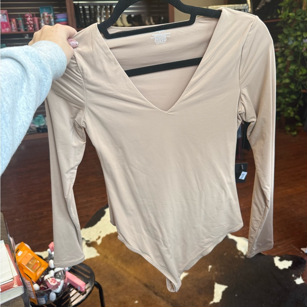 V-Neck Long Sleeve Bodysuit - Tan NWOT